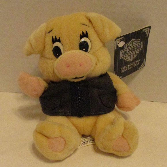 Harley Davidson NEW Vintage 1999 Black Red Peach Graphic Bean Bag Plush - Picture 1 of 8